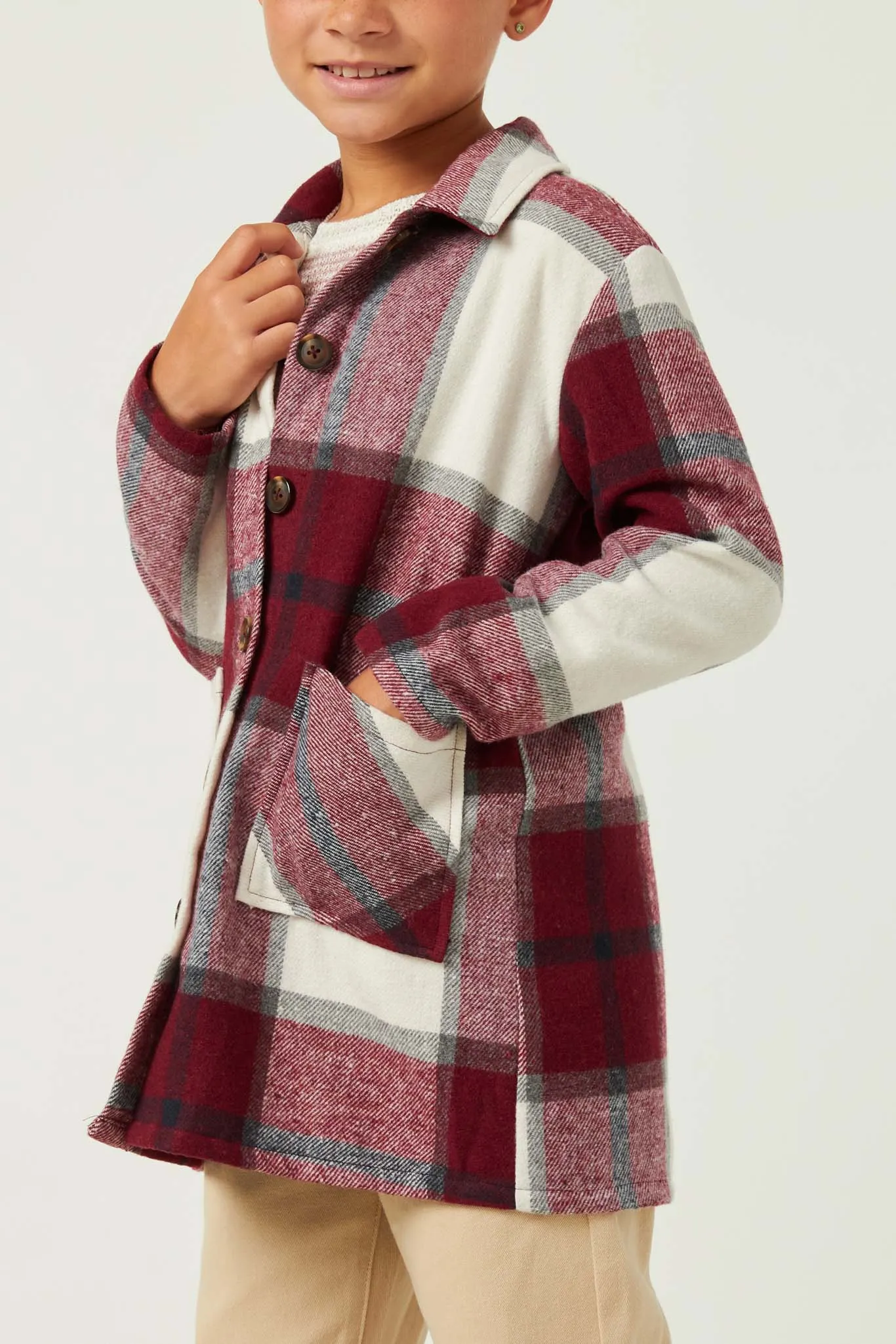 Plaid Button Up Patch Pocket Coat