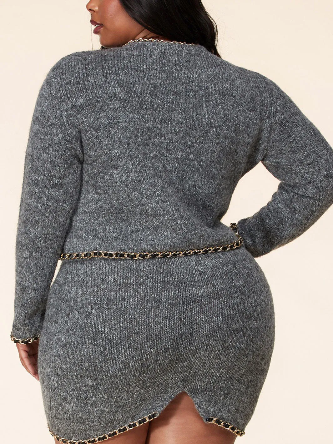PLUS SIZE CHAIN DETAILED 2PC. TOP AND MINI SKIRT SET