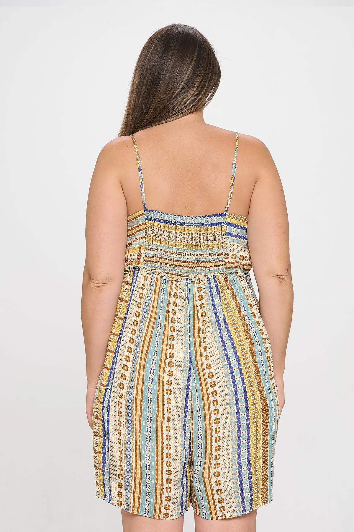 PLUS SIZE SPAGHETTI STRAP FRONT POCKET MULTI ROMPER