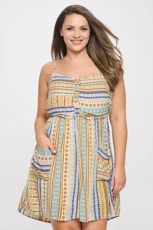 PLUS SIZE SPAGHETTI STRAP FRONT POCKET MULTI ROMPER