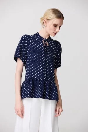 POLKA DOT RAGLAN SLEEVE BOW BLOUSE