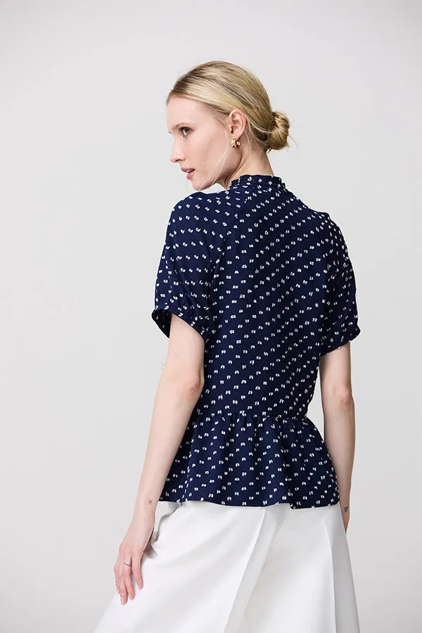 POLKA DOT RAGLAN SLEEVE BOW BLOUSE