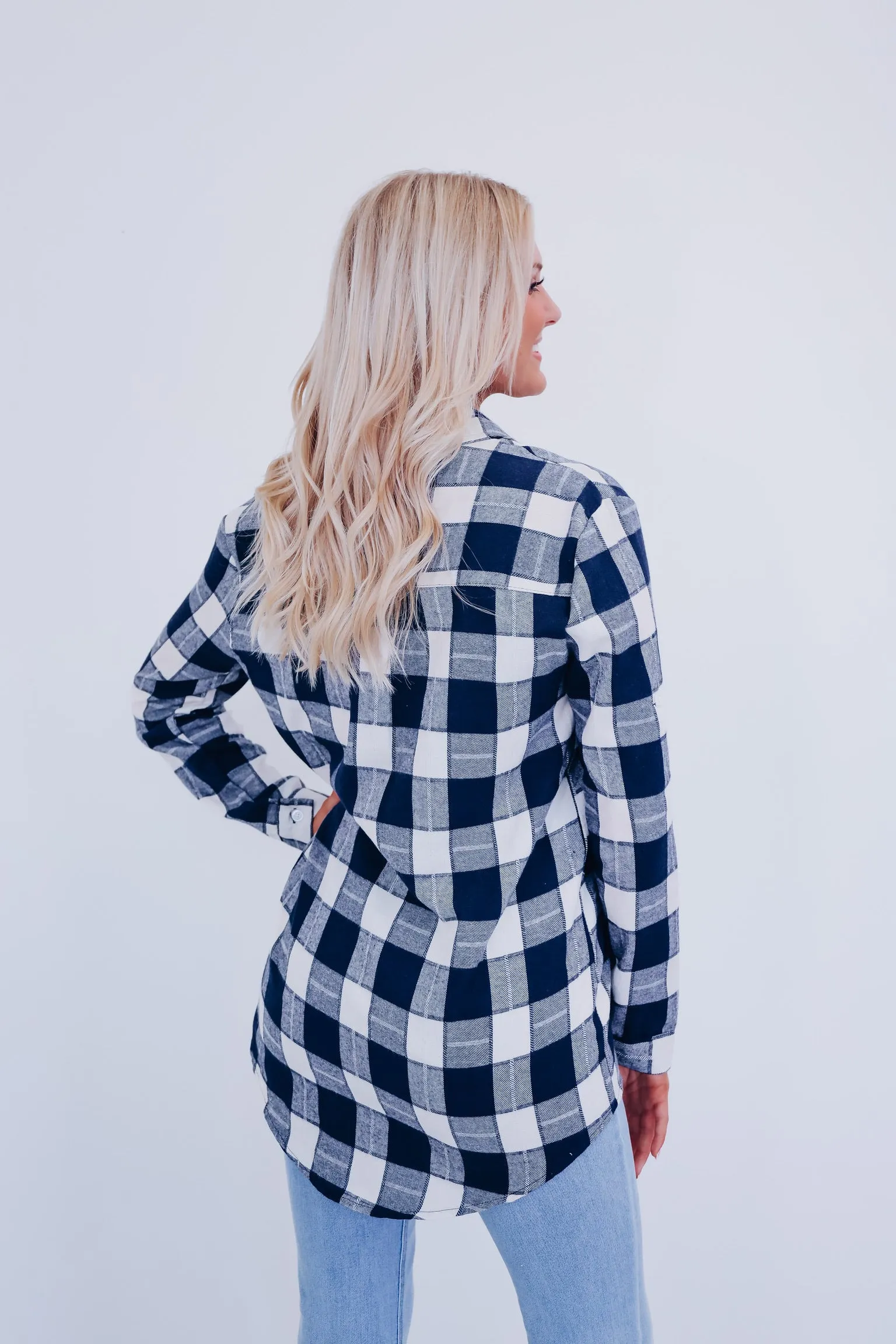 Pops Plaid Long Flannel Shirt - Navy