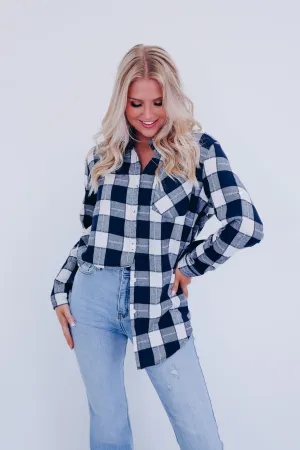 Pops Plaid Long Flannel Shirt - Navy