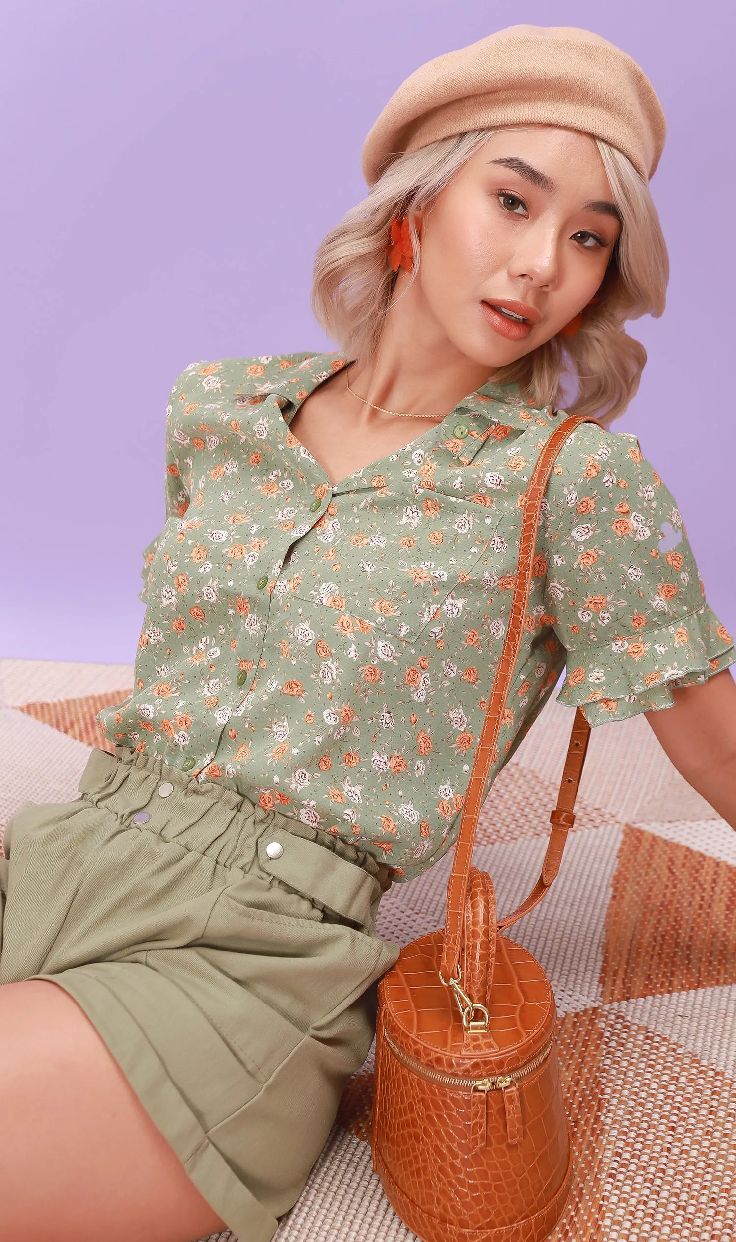 PORTIA Floral Collar Shirt (Sage)