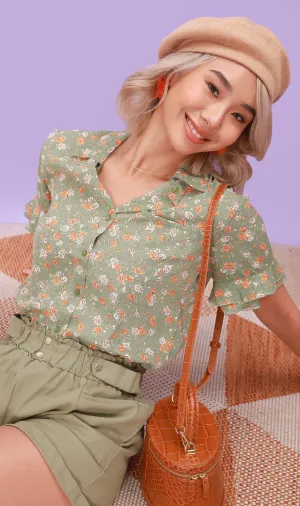 PORTIA Floral Collar Shirt (Sage)