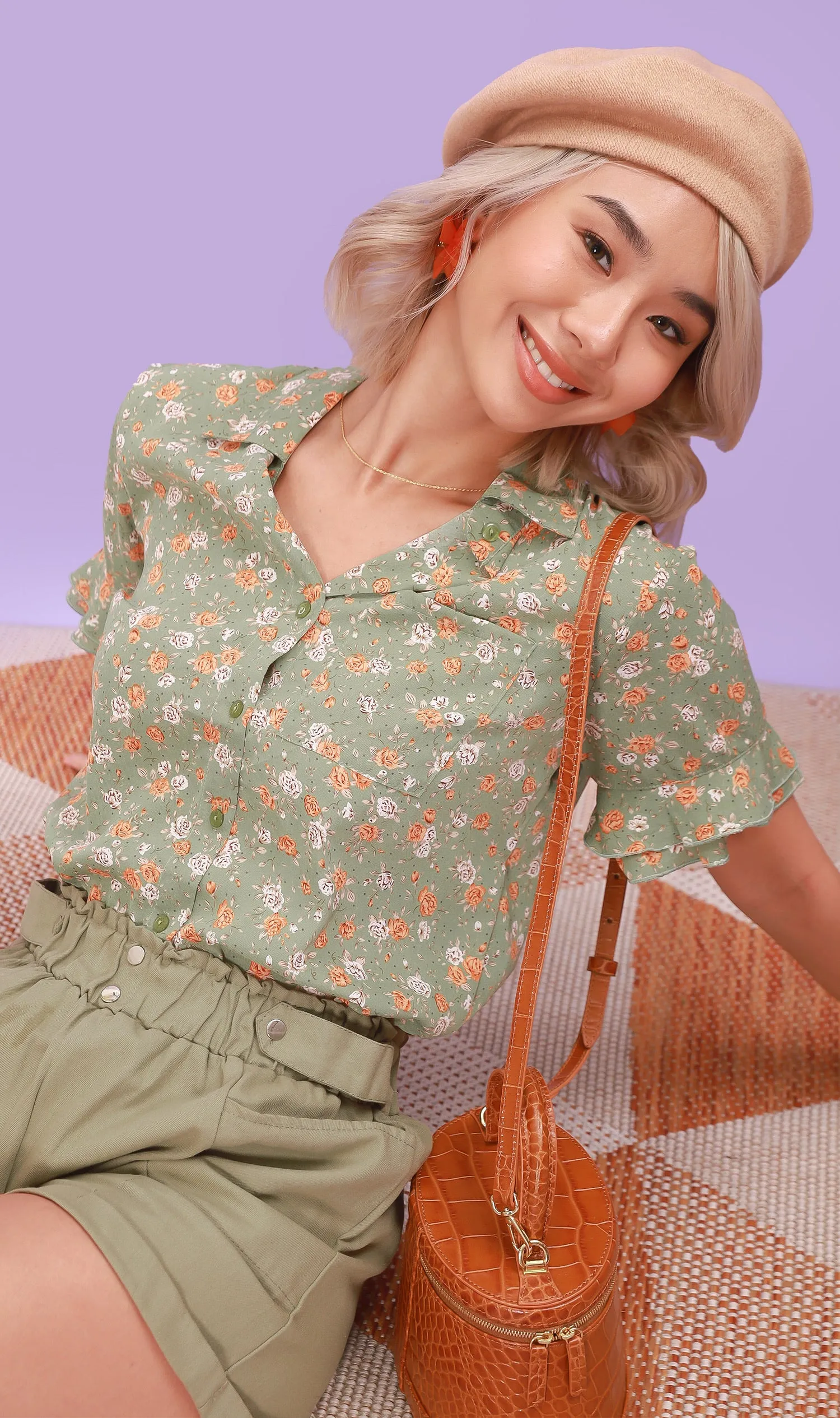 PORTIA Floral Collar Shirt (Sage)