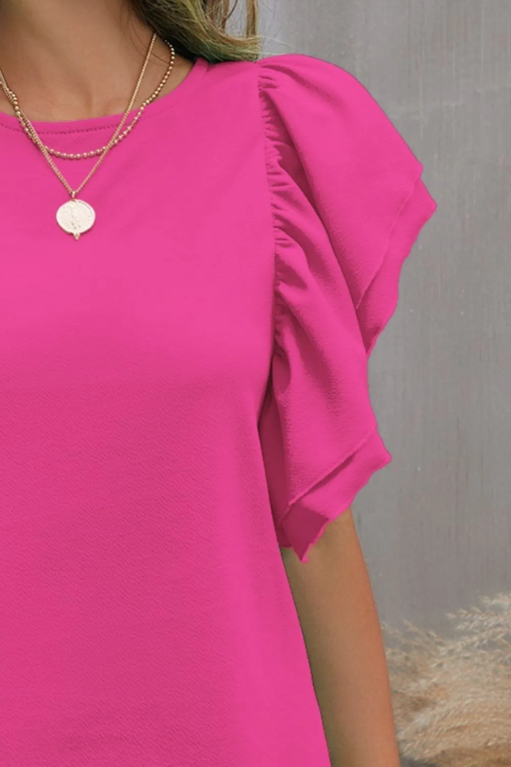 Portia Round Neck Flounce Sleeve Blouse