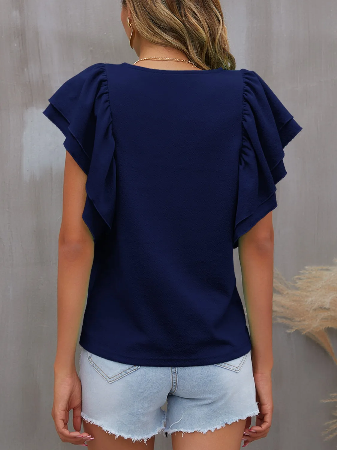 Portia Round Neck Flounce Sleeve Blouse