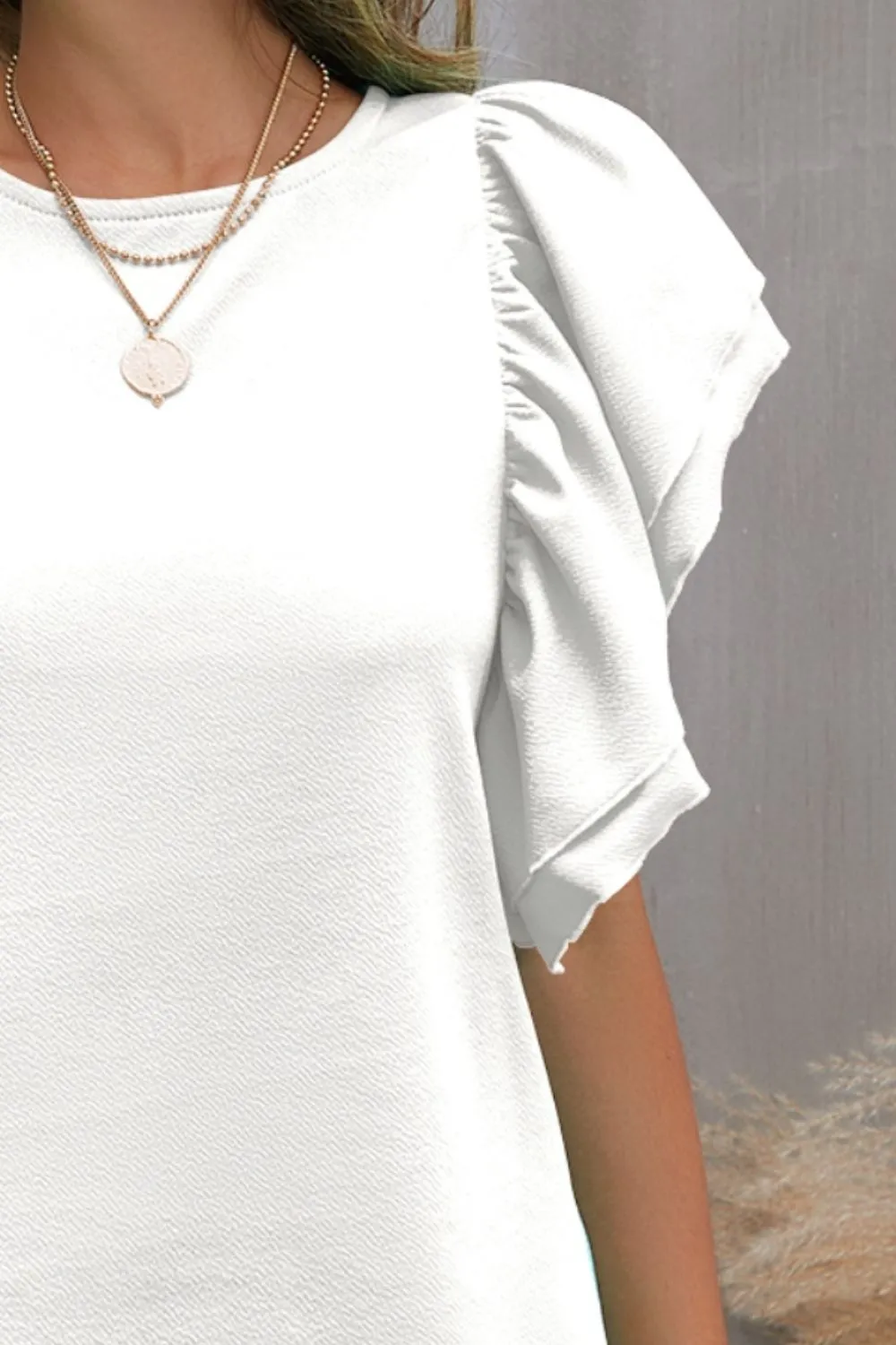 Portia Round Neck Flounce Sleeve Blouse