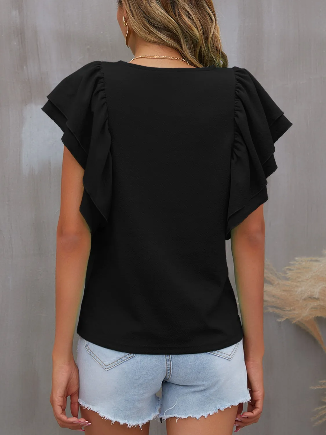 Portia Round Neck Flounce Sleeve Blouse
