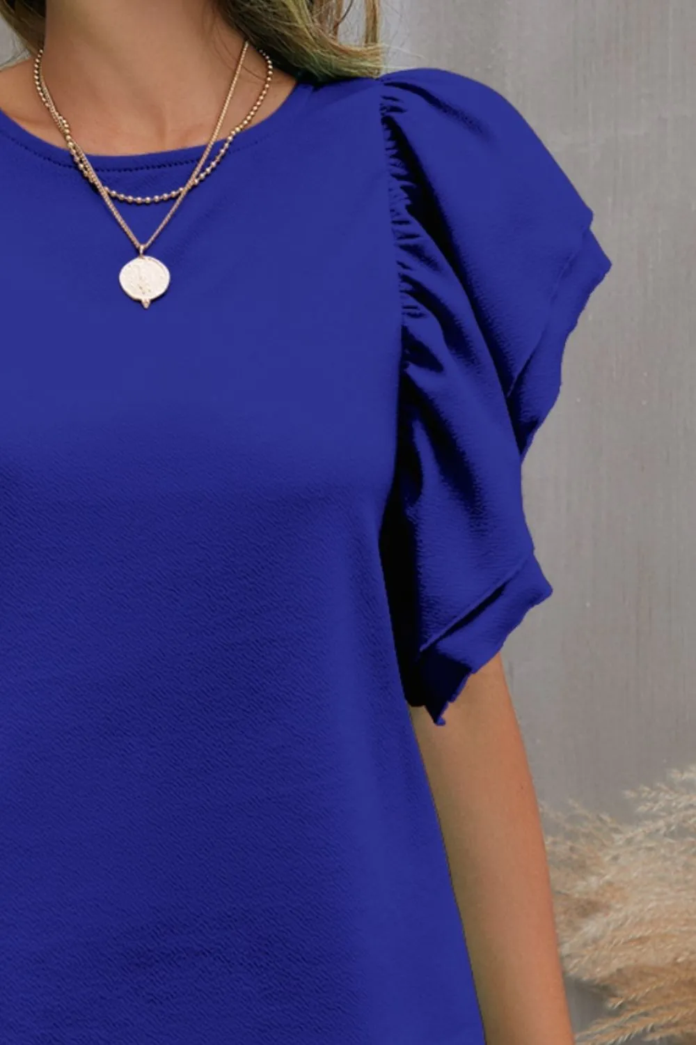 Portia Round Neck Flounce Sleeve Blouse