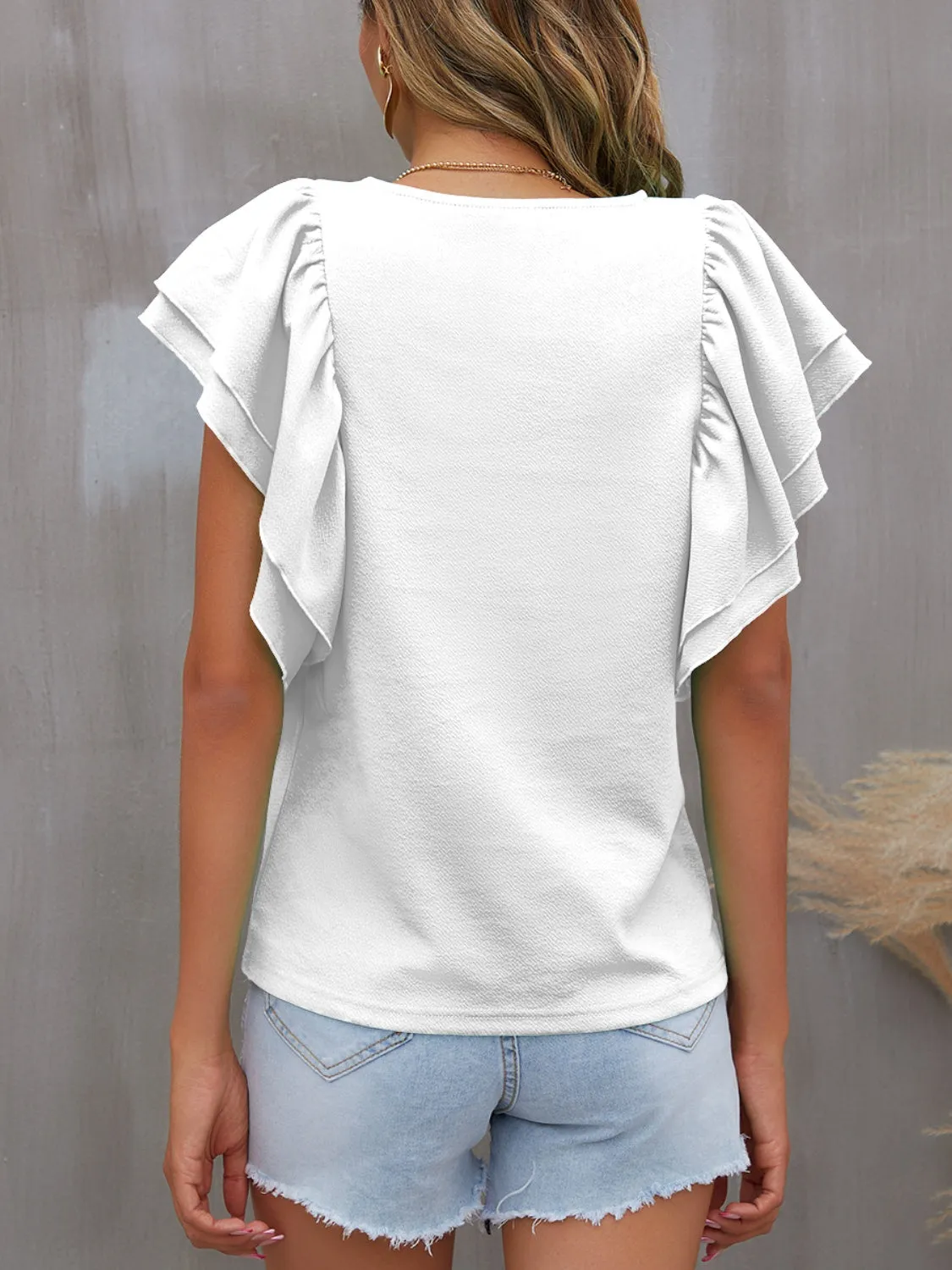 Portia Round Neck Flounce Sleeve Blouse