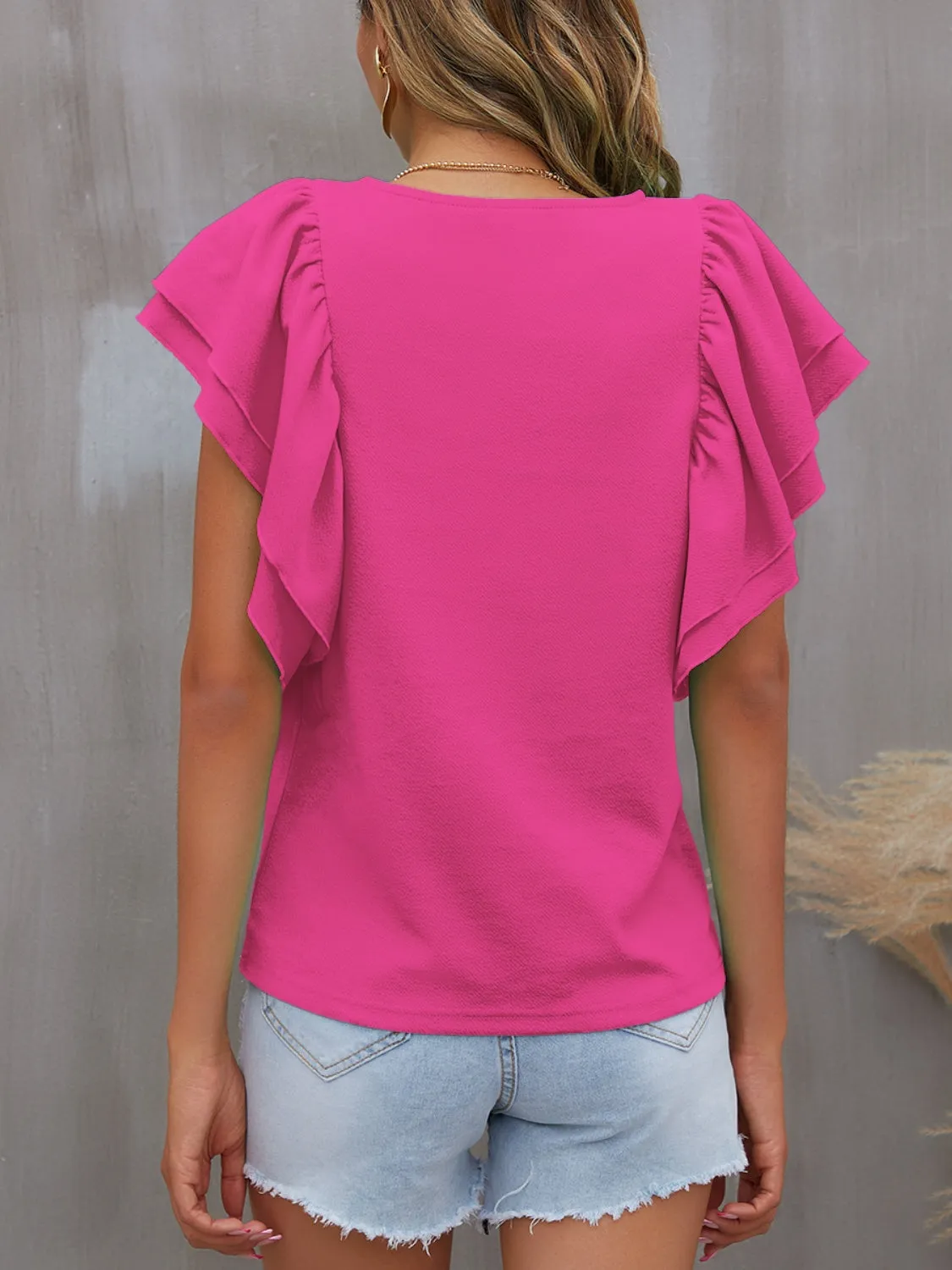Portia Round Neck Flounce Sleeve Blouse