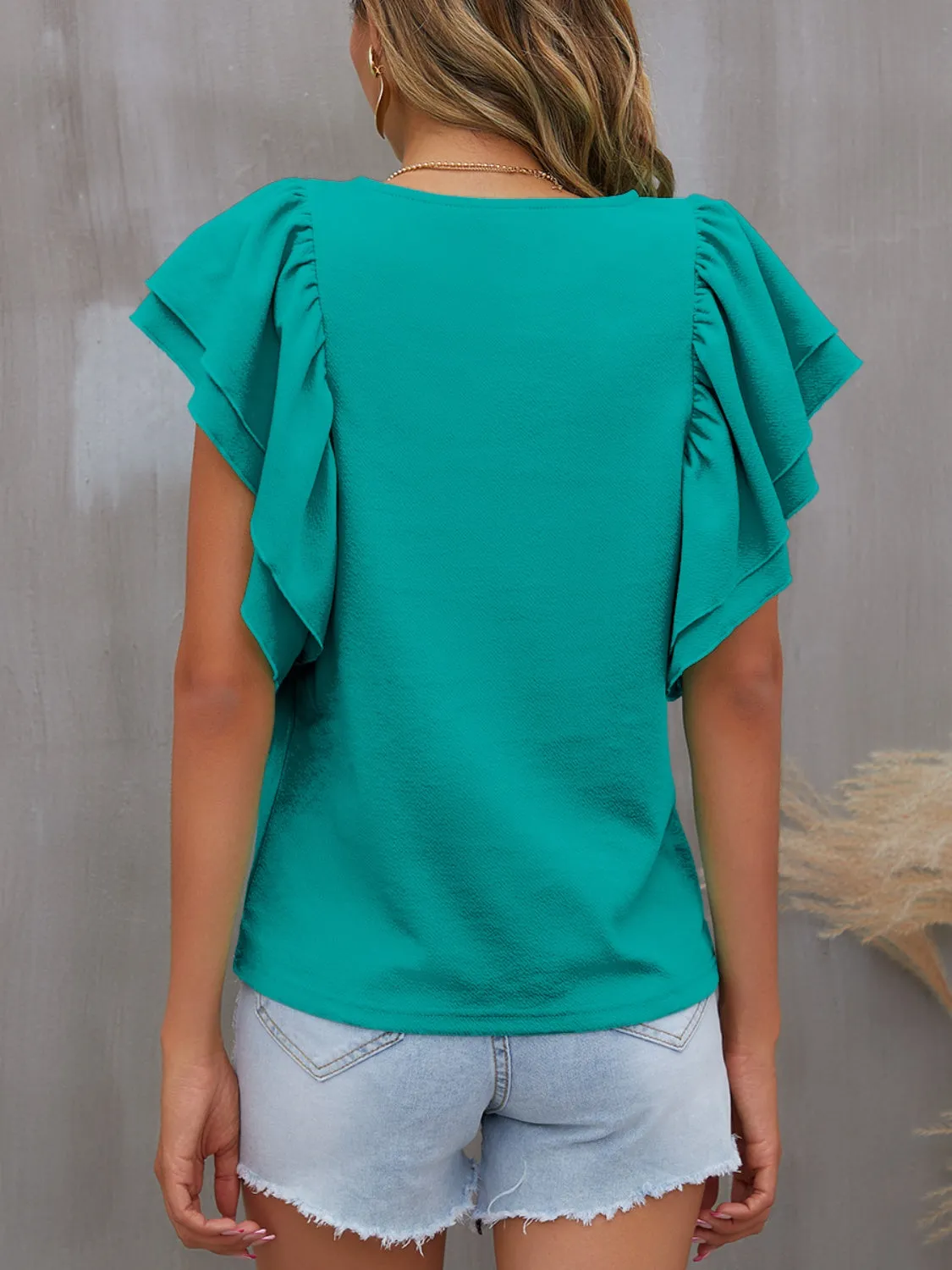 Portia Round Neck Flounce Sleeve Blouse