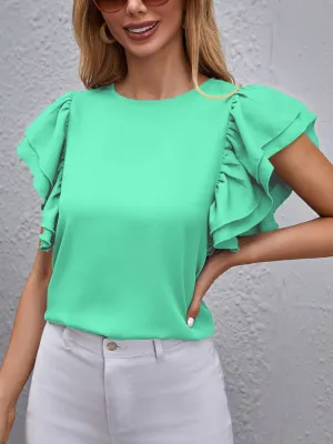 Portia Round Neck Flounce Sleeve Blouse