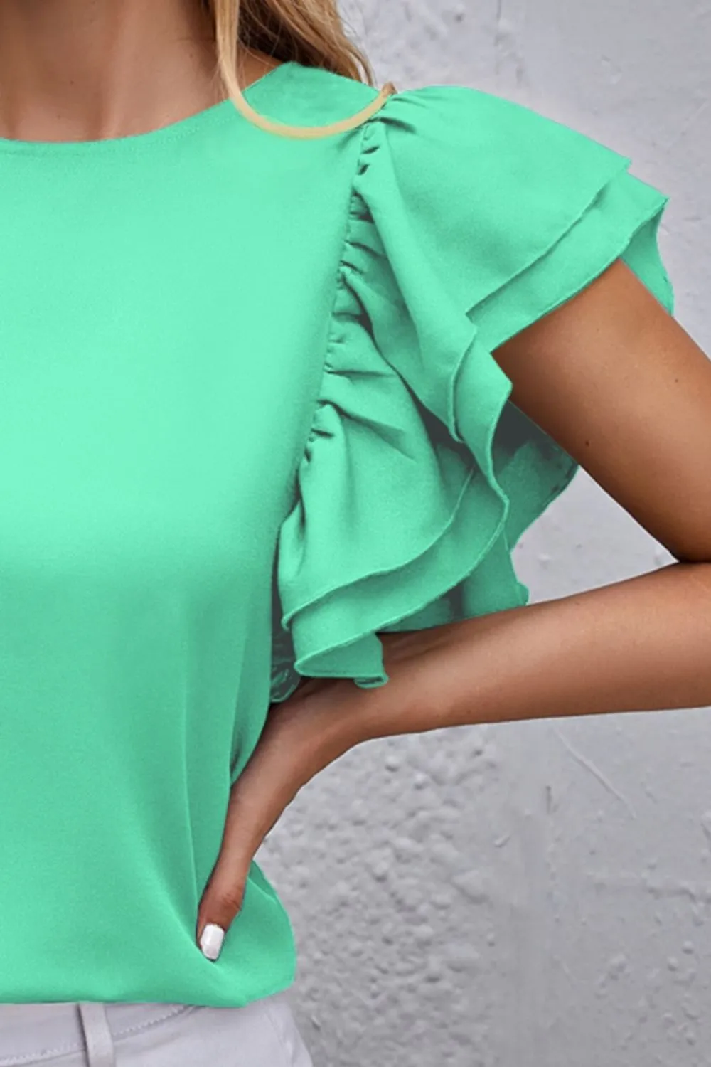 Portia Round Neck Flounce Sleeve Blouse