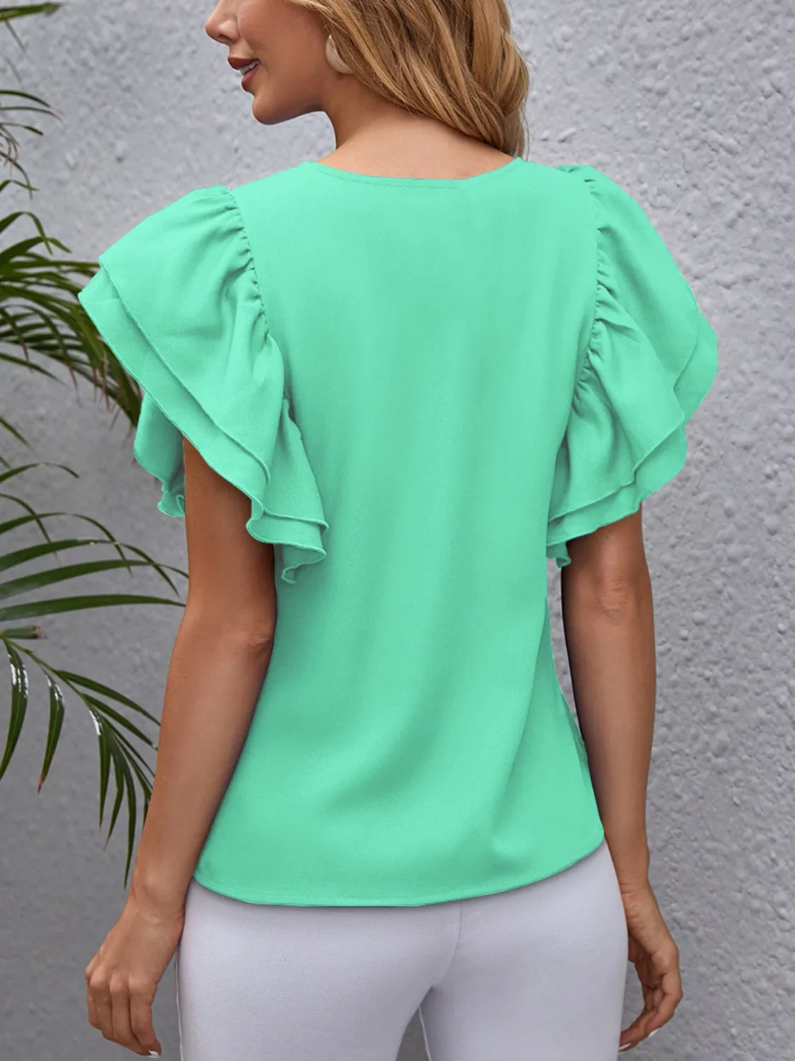 Portia Round Neck Flounce Sleeve Blouse