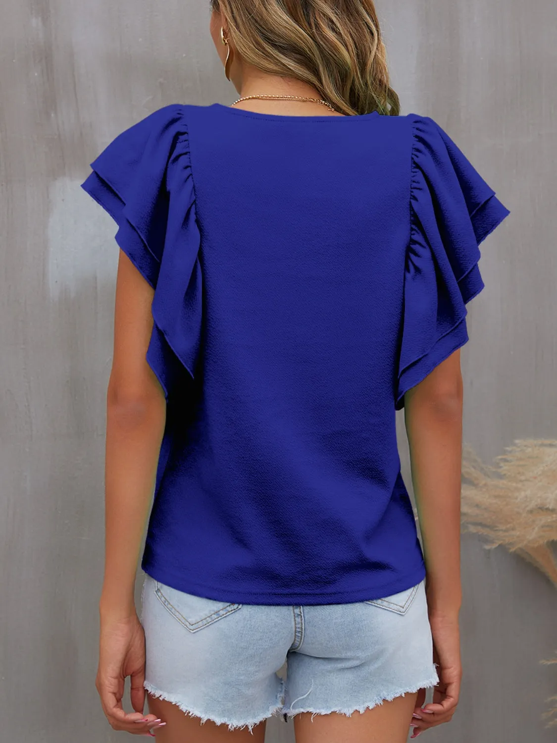 Portia Round Neck Flounce Sleeve Blouse