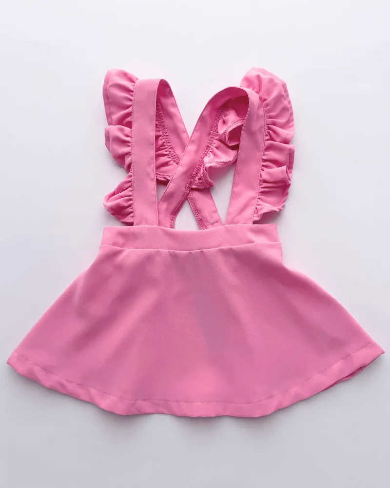 PREORDER! Addy Ruffle Suspender Skirt - Pink Fusion