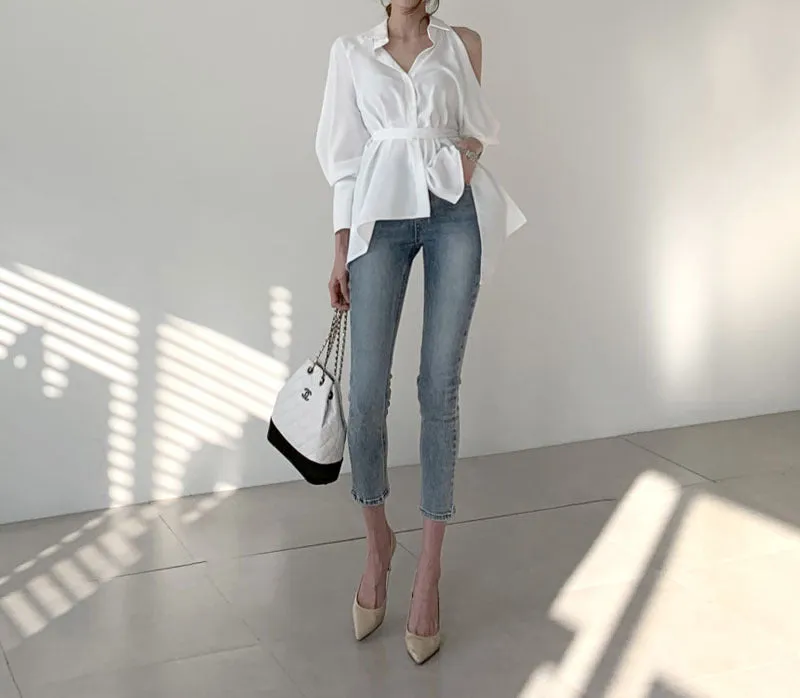 Puff Bubble Sleeves Strapless Single-breasted Blouses