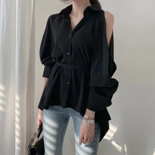 Puff Bubble Sleeves Strapless Single-breasted Blouses