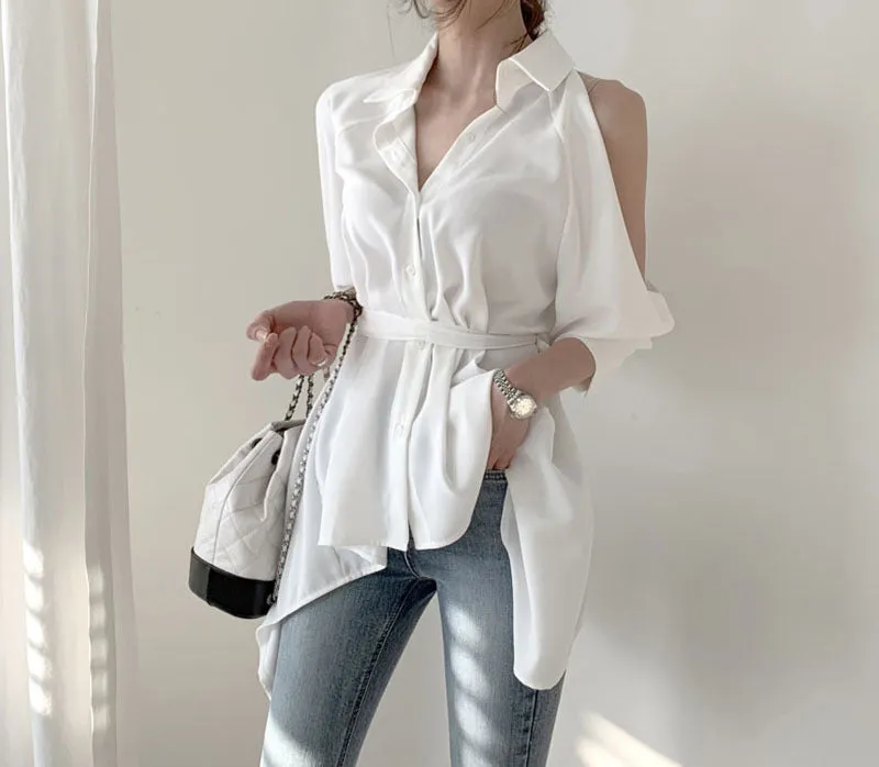Puff Bubble Sleeves Strapless Single-breasted Blouses