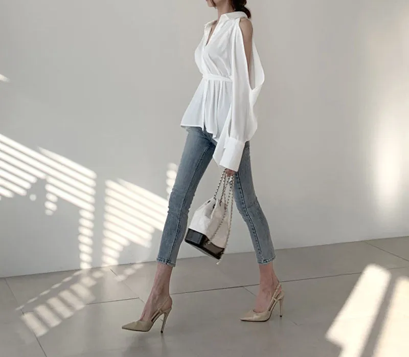 Puff Bubble Sleeves Strapless Single-breasted Blouses