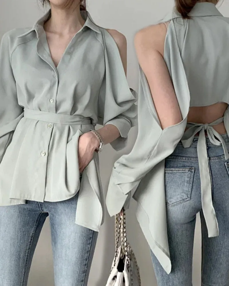 Puff Bubble Sleeves Strapless Single-breasted Blouses