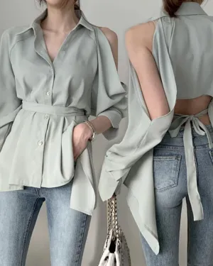 Puff Bubble Sleeves Strapless Single-breasted Blouses