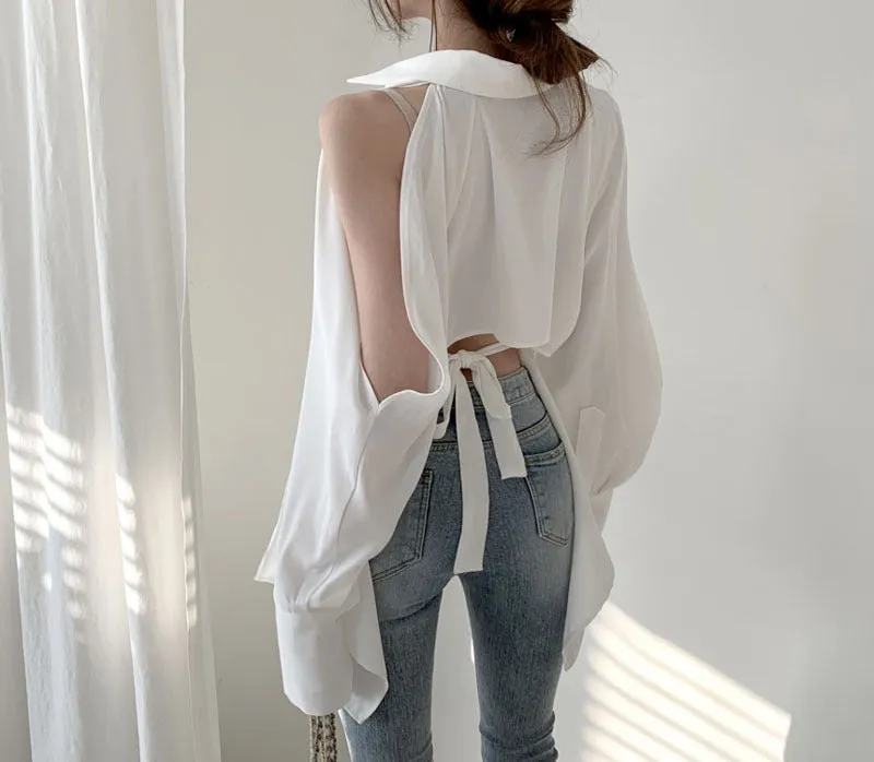Puff Bubble Sleeves Strapless Single-breasted Blouses