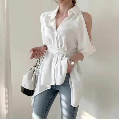 Puff Bubble Sleeves Strapless Single-breasted Blouses