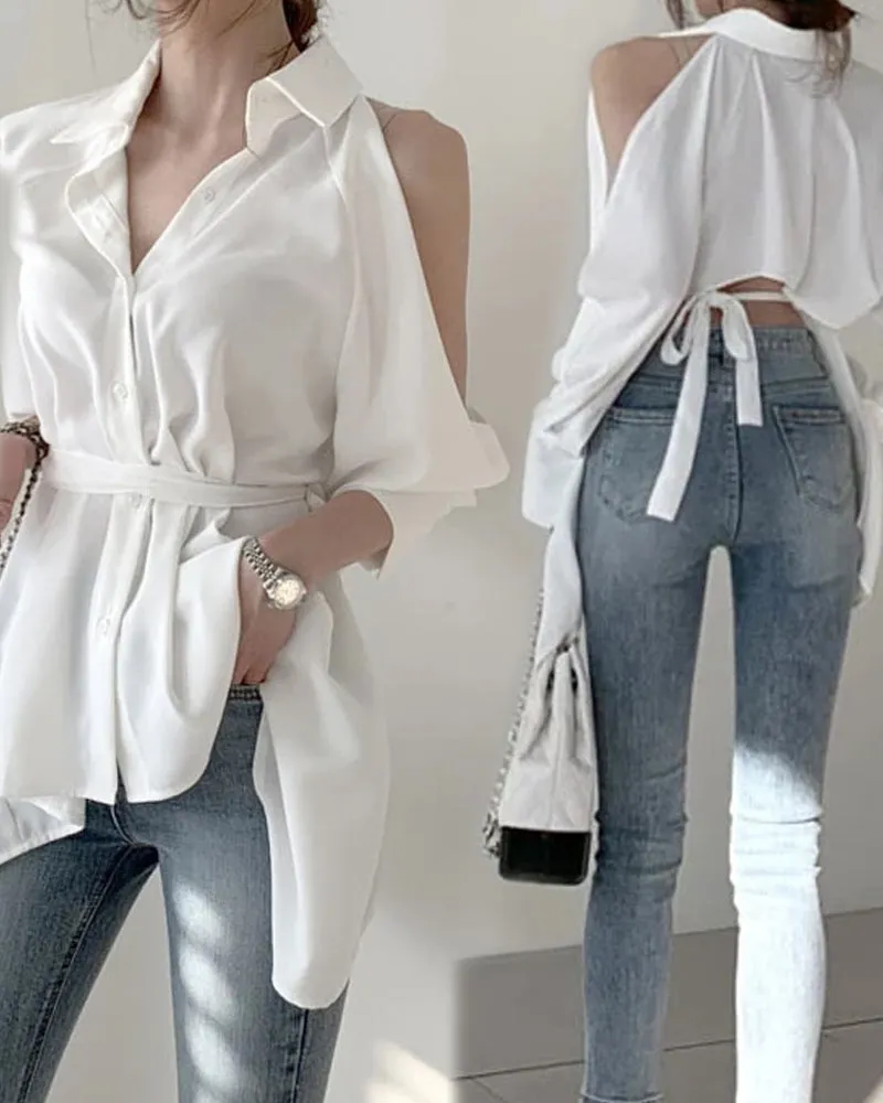 Puff Bubble Sleeves Strapless Single-breasted Blouses