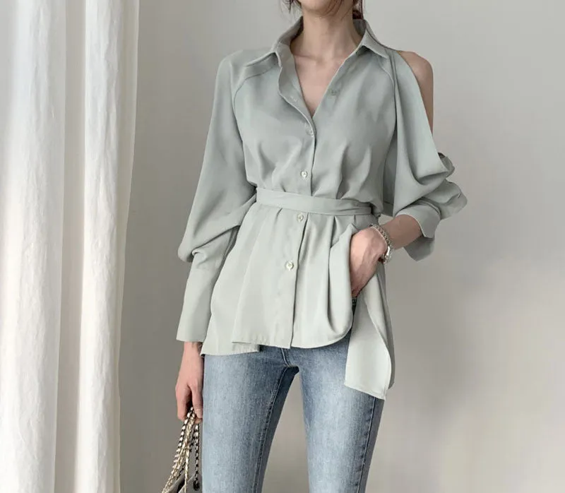 Puff Bubble Sleeves Strapless Single-breasted Blouses