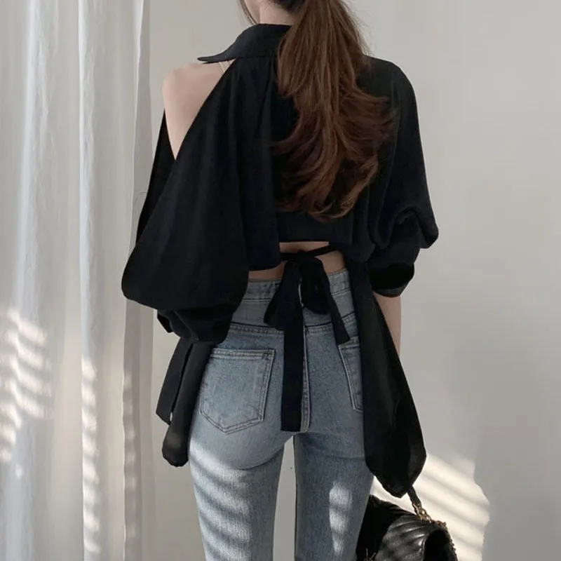 Puff Bubble Sleeves Strapless Single-breasted Blouses