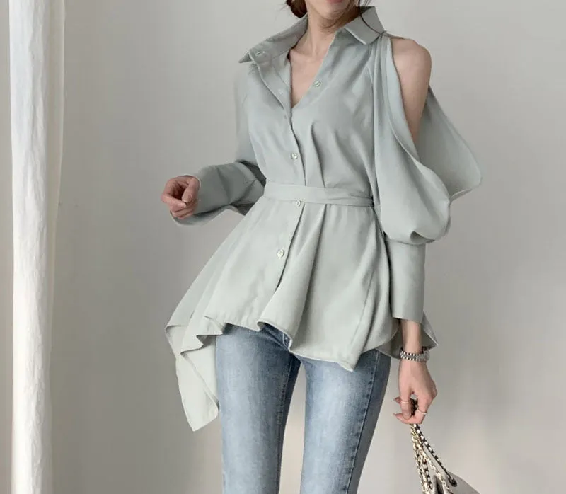 Puff Bubble Sleeves Strapless Single-breasted Blouses