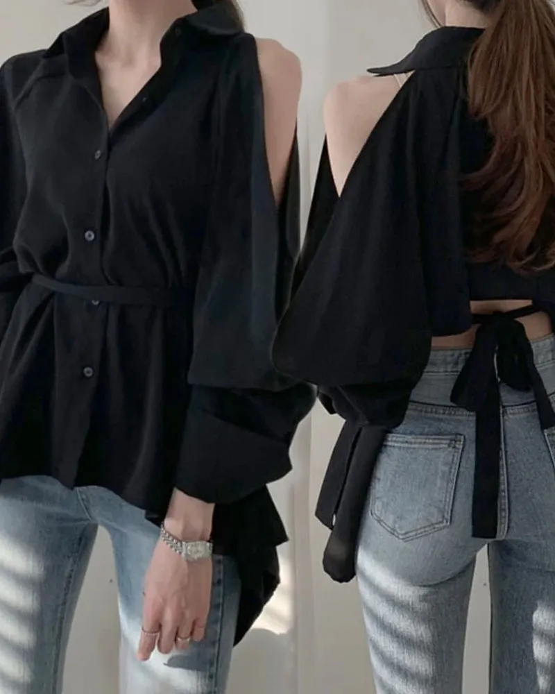 Puff Bubble Sleeves Strapless Single-breasted Blouses