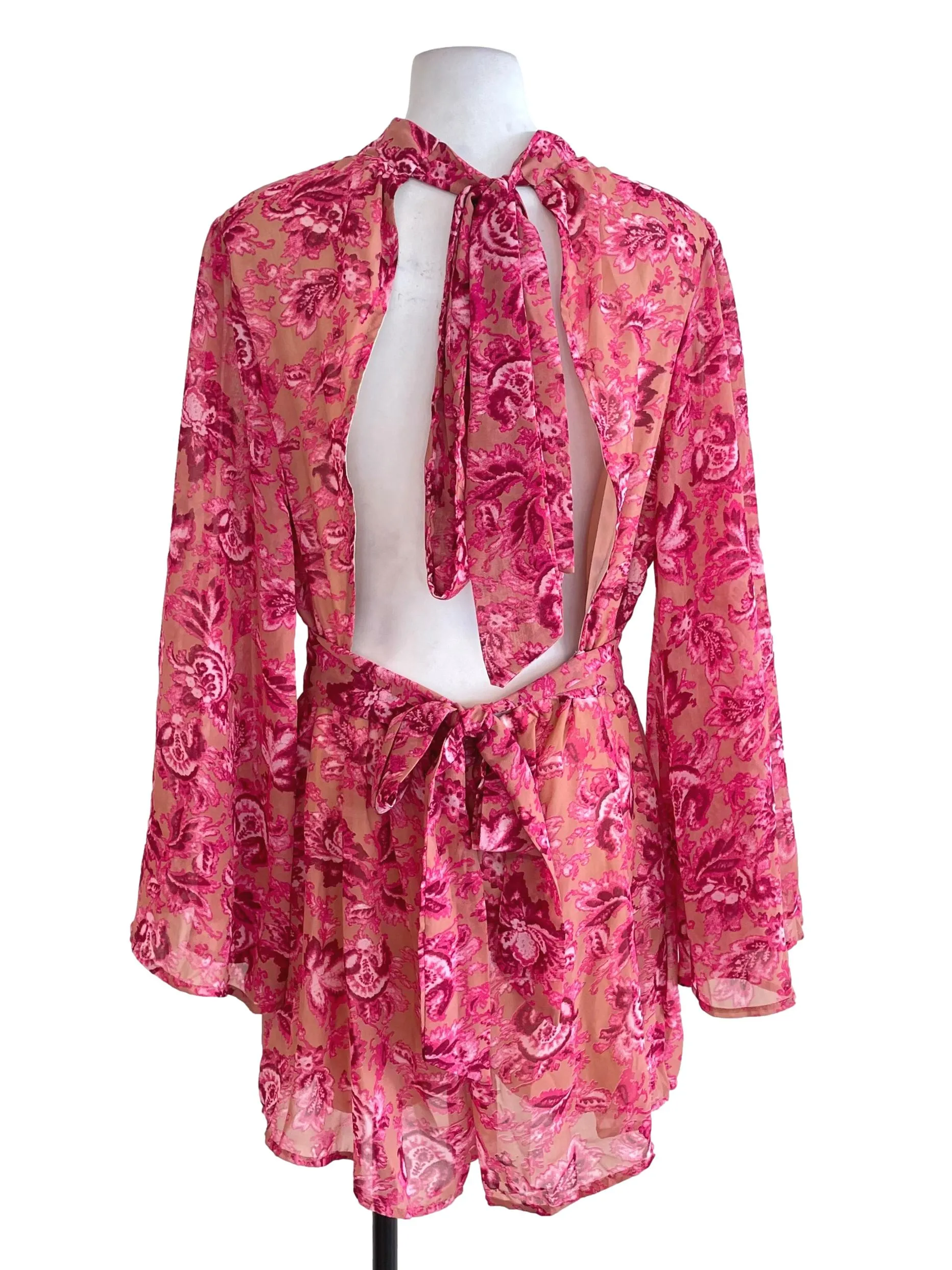 Punch Pink Floral High Neck Romper