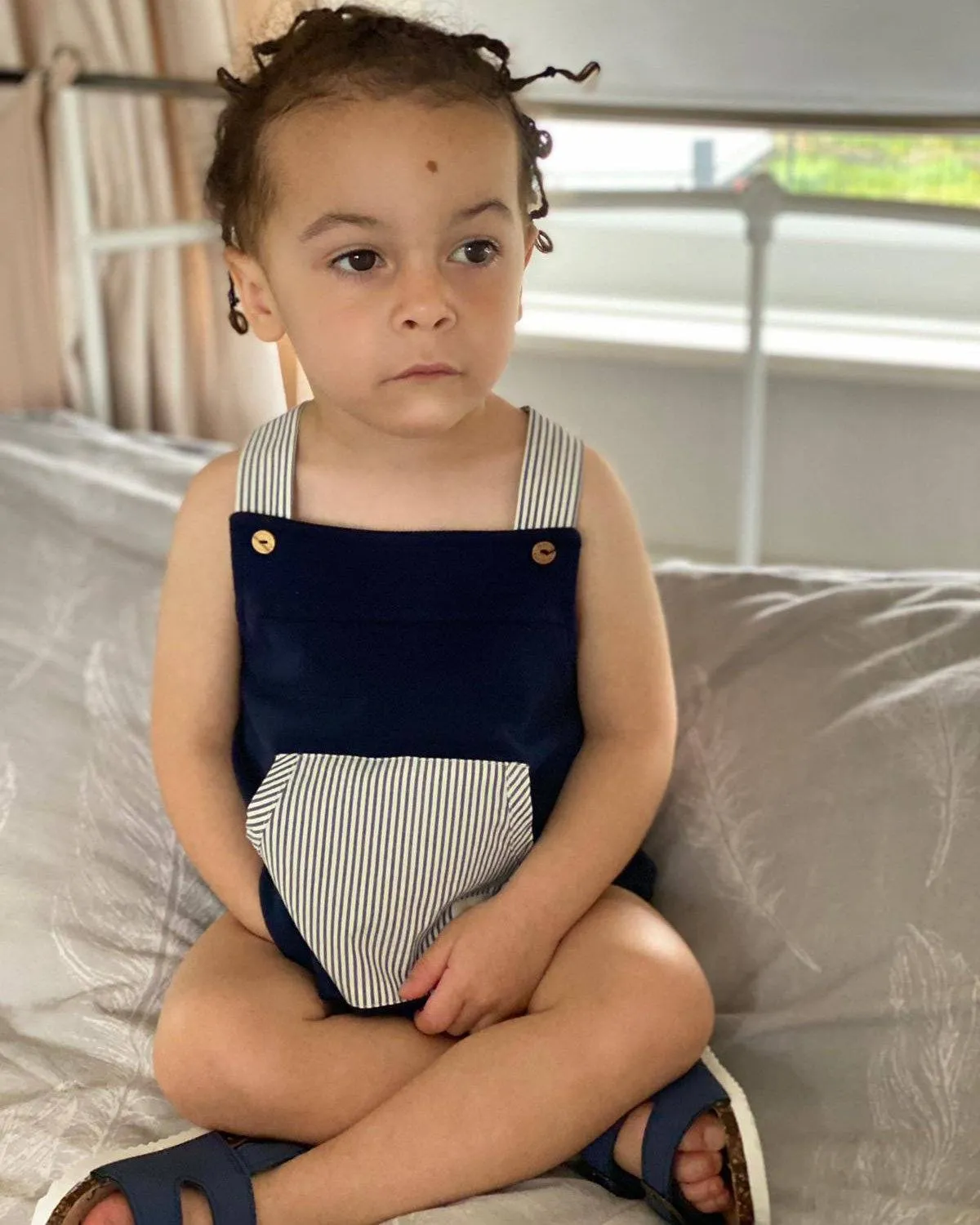 "Emerson" Navy Striped Dungaree Romper