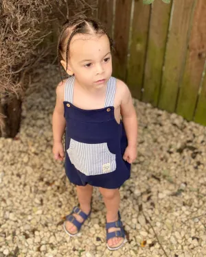 "Emerson" Navy Striped Dungaree Romper