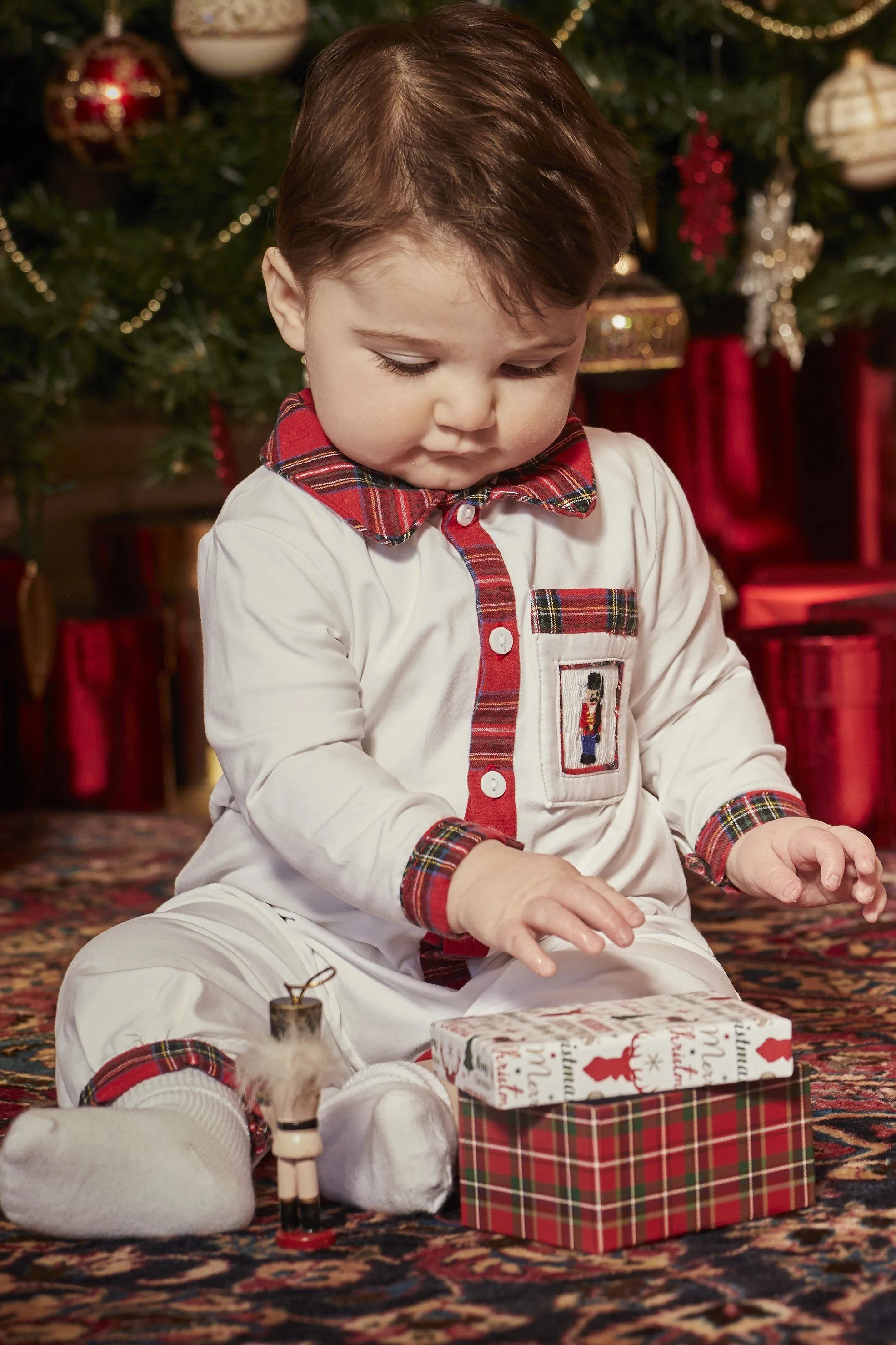 "Harrison" Red Tartan Smocked Romper