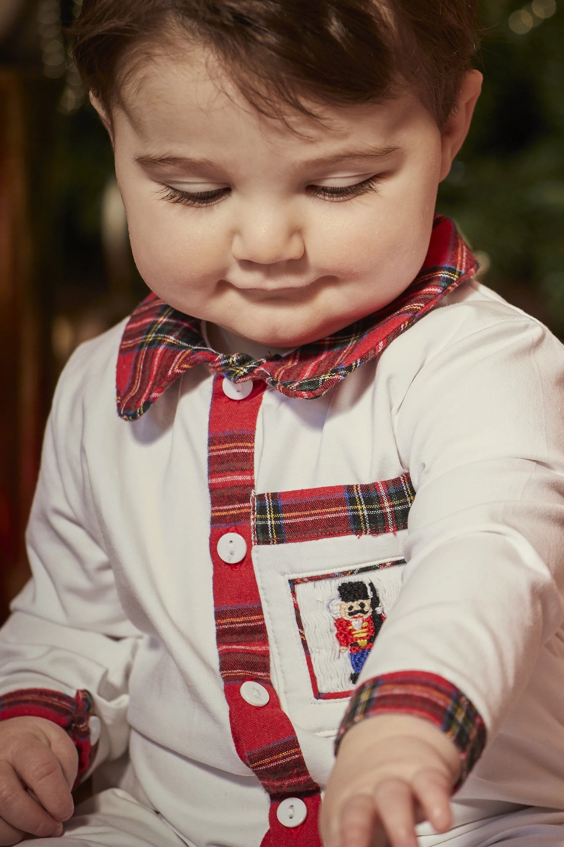 "Harrison" Red Tartan Smocked Romper