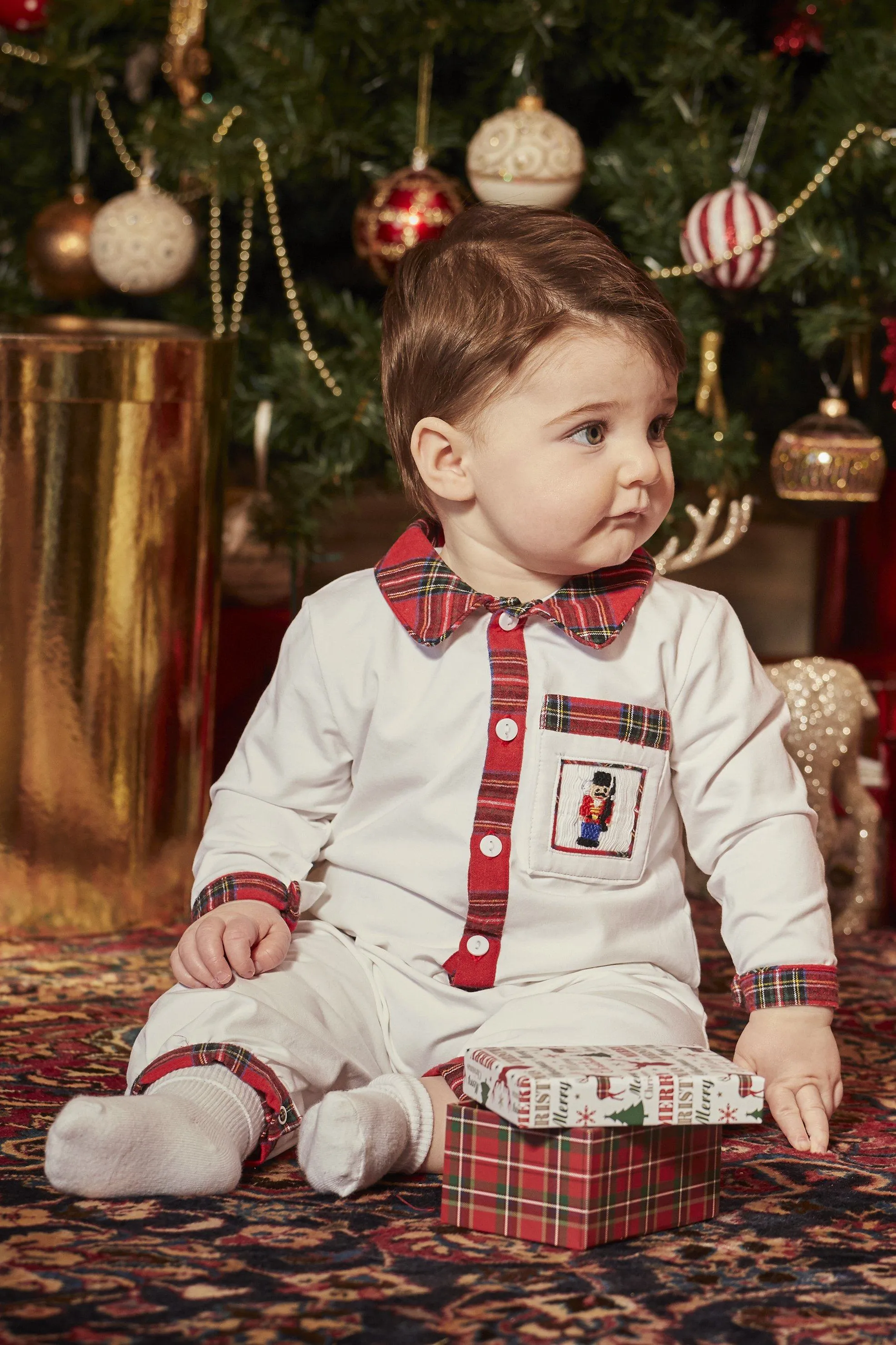 "Harrison" Red Tartan Smocked Romper