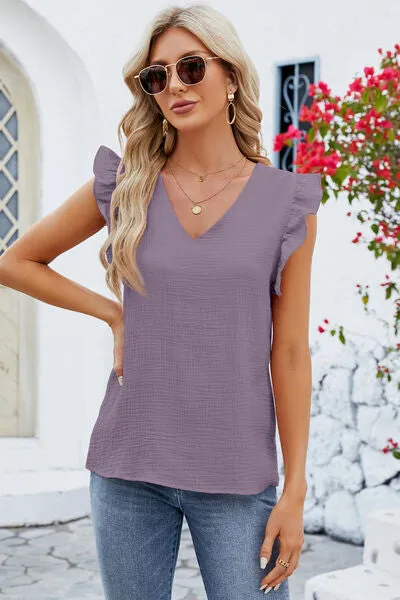 Rooney Ruffled V-Neck Cap Sleeve Blouse