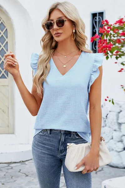 Rooney Ruffled V-Neck Cap Sleeve Blouse