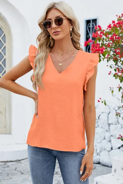 Rooney Ruffled V-Neck Cap Sleeve Blouse