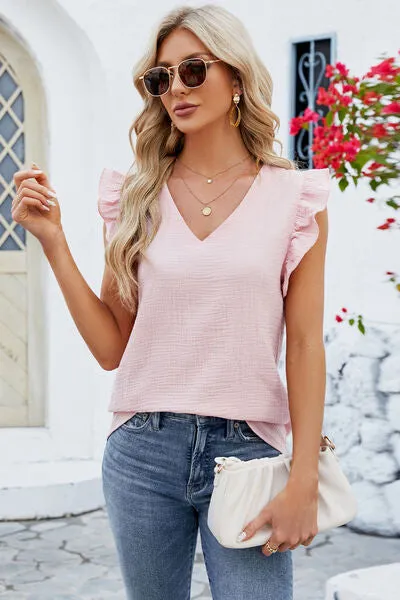 Rooney Ruffled V-Neck Cap Sleeve Blouse