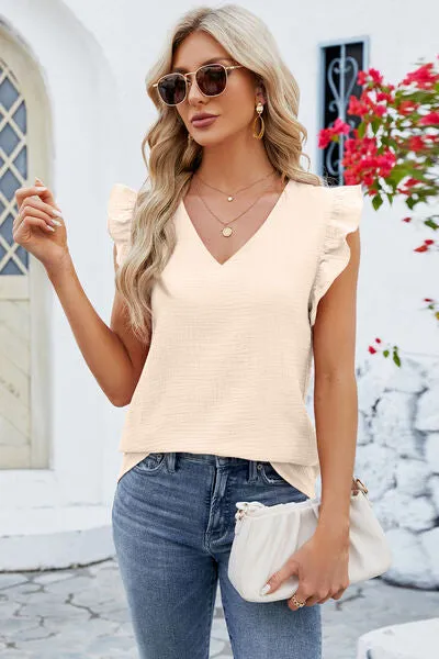 Rooney Ruffled V-Neck Cap Sleeve Blouse