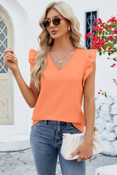 Rooney Ruffled V-Neck Cap Sleeve Blouse