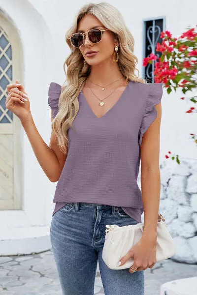 Rooney Ruffled V-Neck Cap Sleeve Blouse